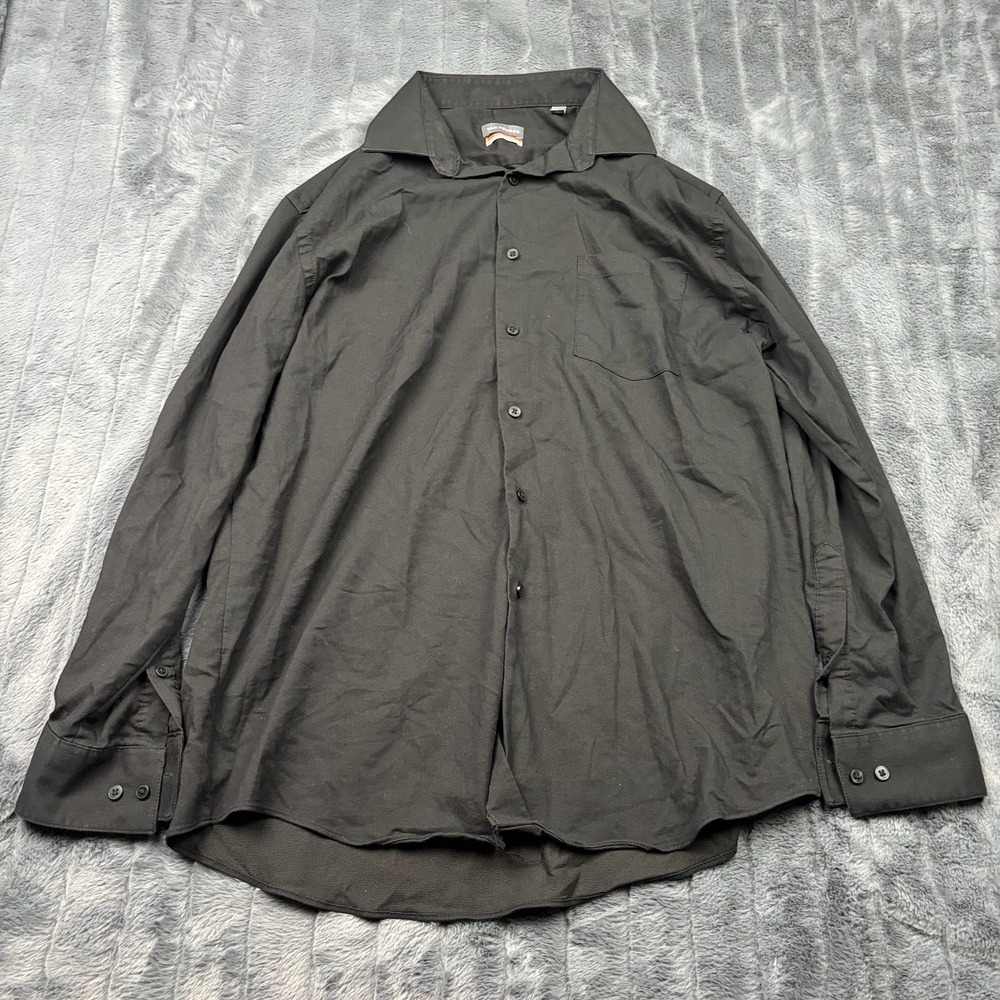 Van Heusen Stain Shield Regular Fit Stretch Shirt Black Mens L 16-16.5 32/33